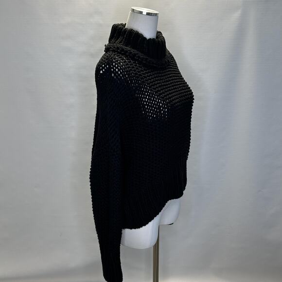 Free People Sweater Womens Medium Black Chunky Knit Turtleneck Pullover Boho - Picture 4 of 12